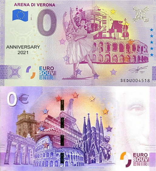 Banconota 0 Euro Arena di Verona (ANNIVERSARY) -  Italia - 2021 