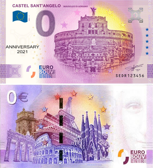 Banconota 0 Euro Castel Sant'Angelo "Mausoleo di Adriano" (ANNIVERSARY) -  Italia - 2021 