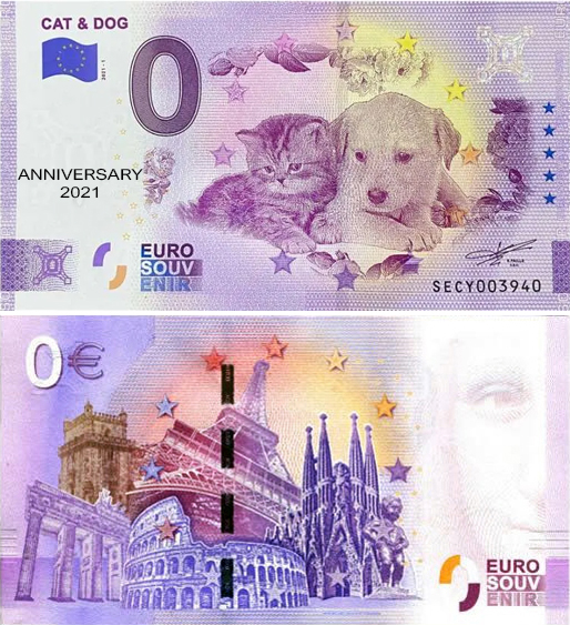 Banconota 0 Euro Cat & Dog (ANNIVERSARY) -  Italia - 2021 