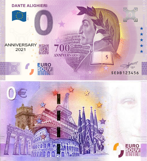Banconota 0 Euro Dante Alighieri (ANNIVERSARY) -  Italia - 2021 
