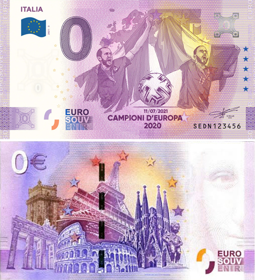 Banconota 0 Euro Italia Campione d'Europa 2020 - Italia 2021-3 -  Italia - 2021 