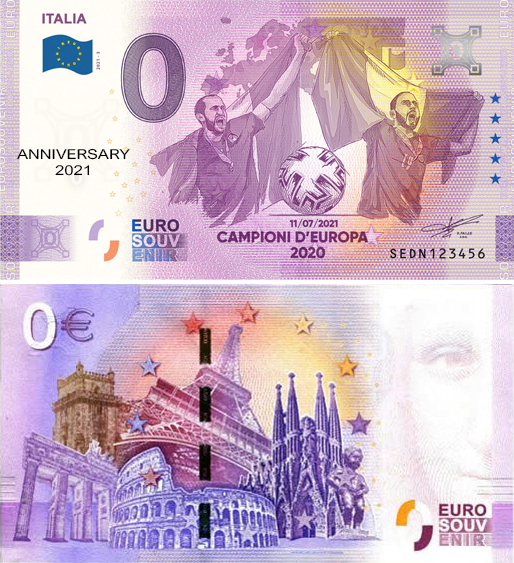 Banconota 0 Euro Italia Campione d'Europa 2020 - Italia 2021-3 (ANNIVERSARY) -  Italia - 2021 