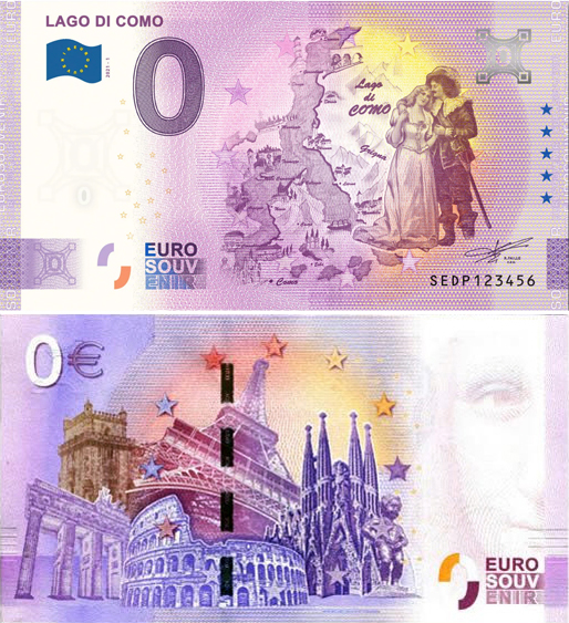 Banconota 0 Euro Lago di Como -  Italia - 2021 