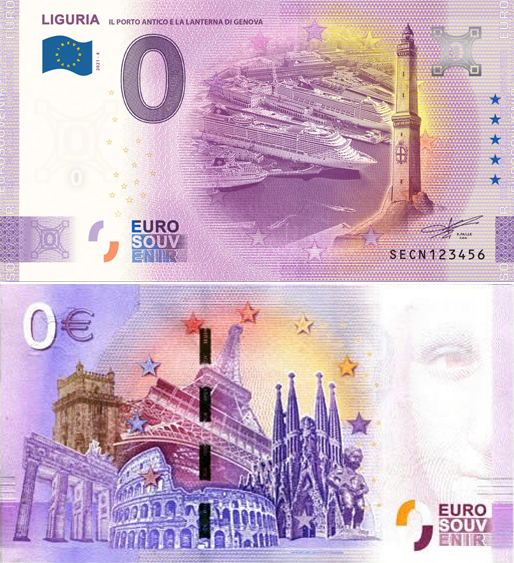 Banconota 0 Euro Liguria "Il Porto Antico e la Lanterna di Genova" -  Italia - 2021 