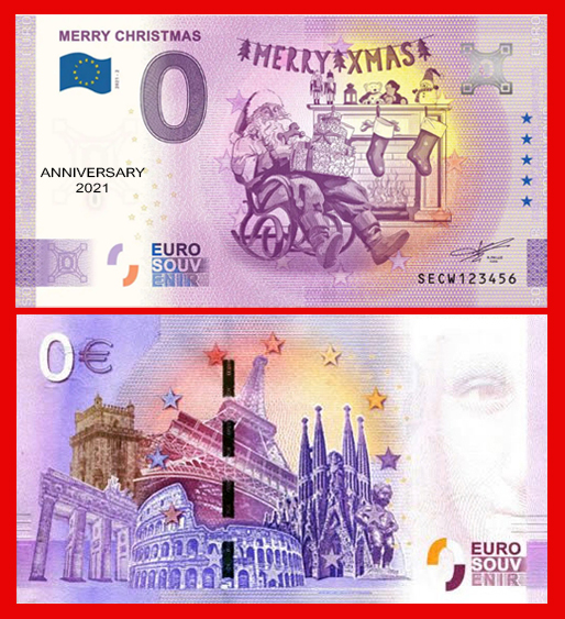 Banconota 0 Euro Merry Christmas - Italia N°2 (ANNIVERSARY IN FOLDER) -  Italia - 2021 