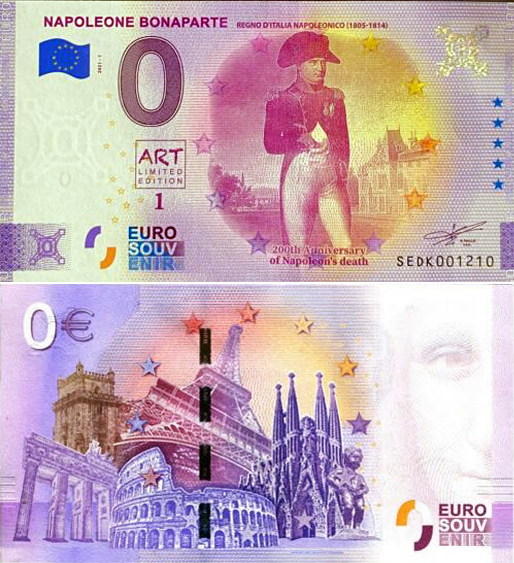 Banconota 0 Euro Napoleone Bonaparte "Regno d'Italia Napoleonico (1805-1814)" -  Italia - 2021 