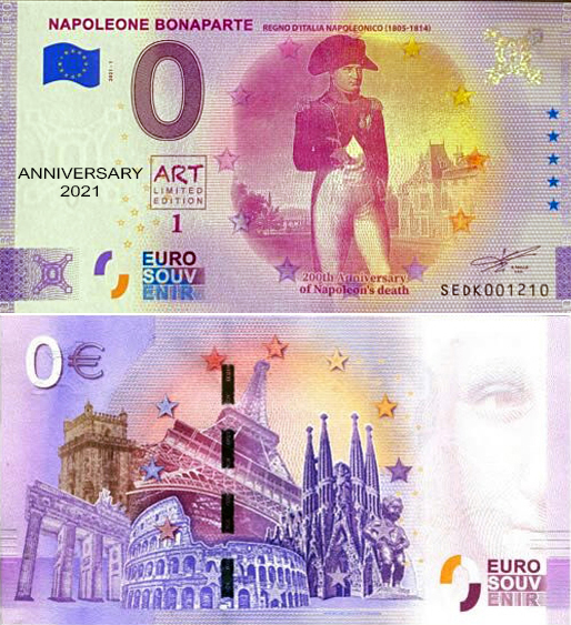 Banconota 0 Euro Napoleone Bonaparte "Regno d'Italia Napoleonico (1805-1814)" (ANNIVERSARY) -  Italia - 2021 