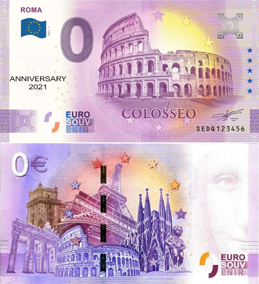 Banconota 0 Euro Roma - Colosseo (ANNIVERSARY) -  Italia - 2021 