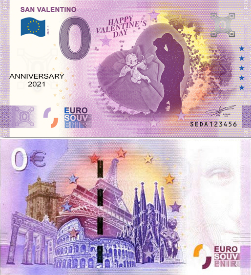 Banconota 0 Euro San Valentino (ANNIVERSARY) -  Italia - 2021 
