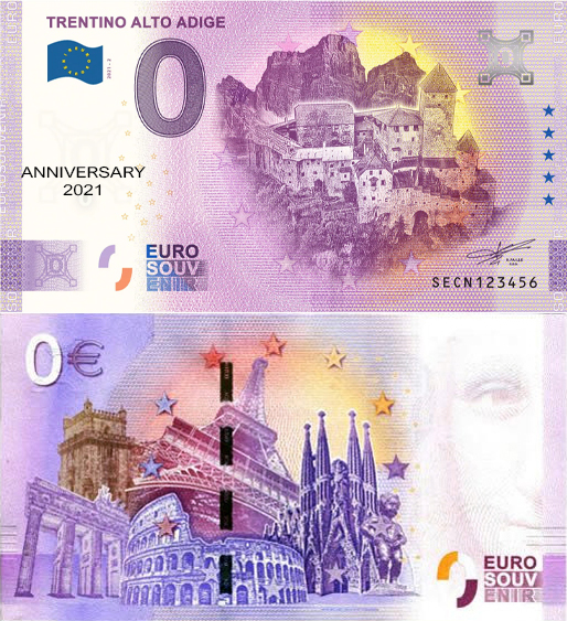 Banconota 0 Euro Trentino Alto Adige (ANNIVERSARY) -  Italia - 2021 