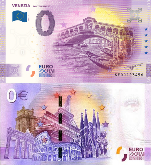 Banconota 0 Euro Venezia "Ponte di Rialto" -  Italia - 2021 