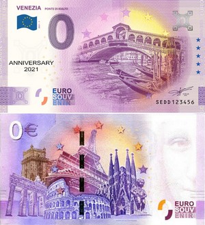 Banconota 0 Euro Venezia "Ponte di Rialto" (ANNIVERSARY) -  Italia - 2021 