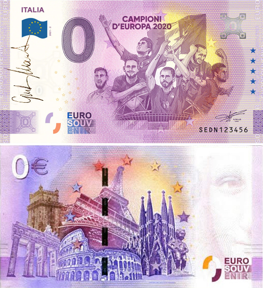 Banconota 0 Euro Italia Campione d'Europa 2020 - Italia 2021-2 (FIRMATA) -  Italia - 2021 