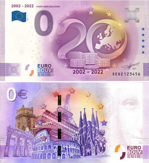 Banconota 0 Euro 2002-2022 "I Venti Anni dell'Euro" -  Italia - 2022 