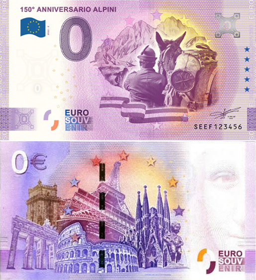Banconota 0 Euro 150° Anniversario Alpini - 2022-2 -  Italia - 2022 