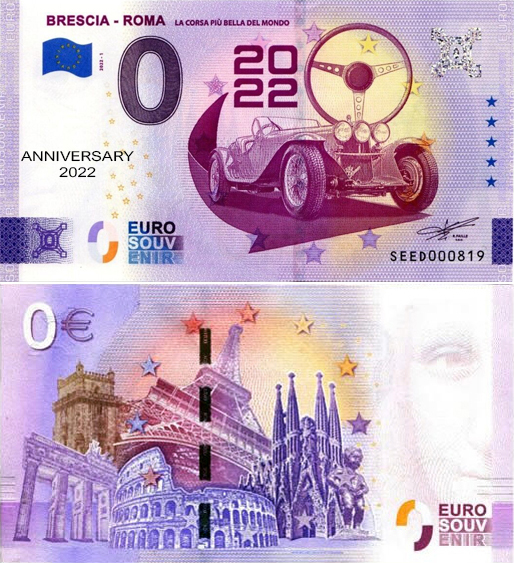 Banconota 0 Euro Brescia - Roma "La Corsa Più Bella del Mondo" (ANNIVERSARY) -  Italia - 2022 