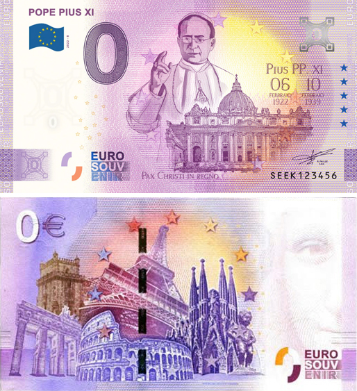 Banconota 0 Euro Pope Pius XI -  Italia - 2022 