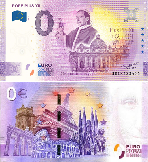 Banconota 0 Euro Pope Pius XII -  Italia - 2022 