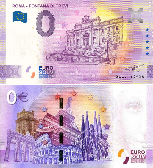 Banconota 0 Euro Roma - Fontana di Trevi -  Italia - 2022 