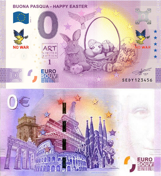Banconota 0 Euro Buona Pasqua - Happy Easter (NO WAR) -  Italia - 2022 