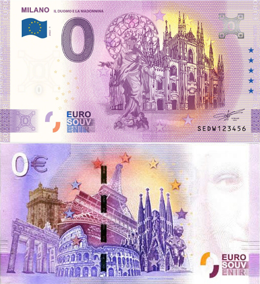 Banconota 0 Euro Milano "Il Duomo e la Madonnina" -  Italia - 2022 