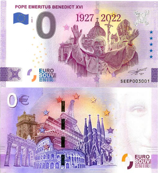 Banconota 0 Euro Pope Emeritus Benedict XVI -  Italia - 2023 