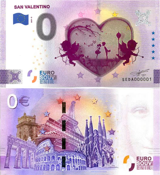 Banconota 0 Euro San Valentino -  Italia - 2023 