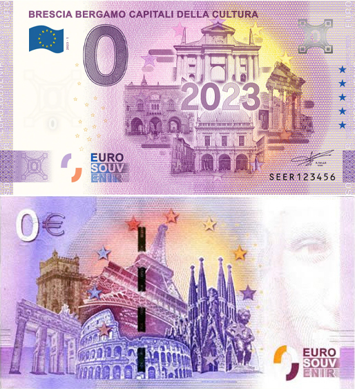 Banconota 0 Euro Brescia Bergamo Capitali della Cultura -  Italia - 2023 