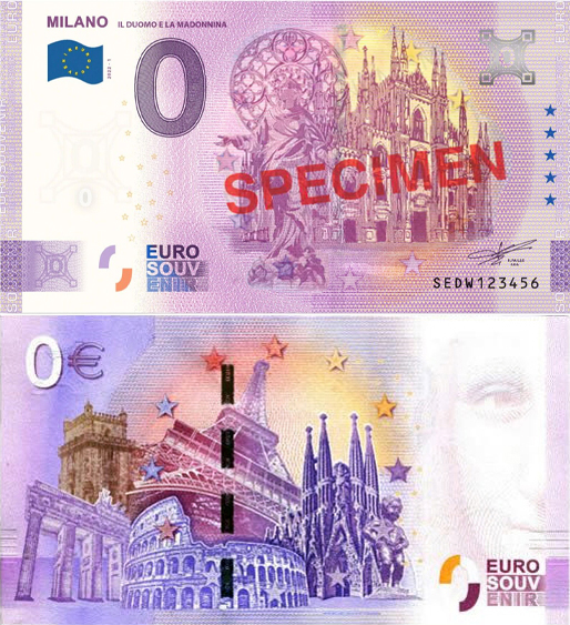 Banconota 0 Euro Milano "Il Duomo e la Madonnina" (SPECIMEN) -  Italia - 2022 
