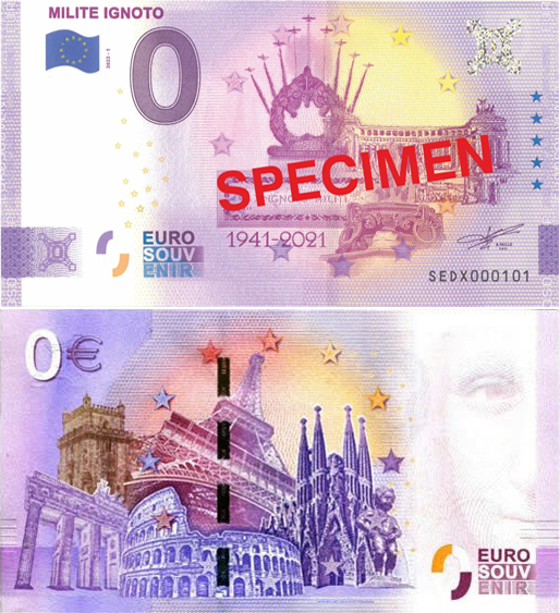 Banconota 0 Euro Milite Ignoto (SPECIMEN) -  Italia - 2022 