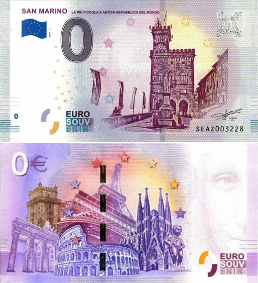 Banconota 0 Euro San Marino "La più Piccola e Antica Repubblica del Mondo" - Palazzo Turismo -  Repubblica di San Marino - 2019 