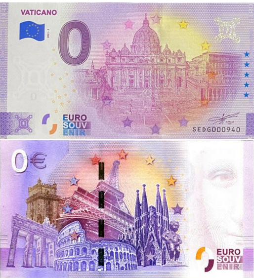 Banconota 0 Euro Vaticano - Basilica San Pietro -  Città del Vaticano - 2021 
