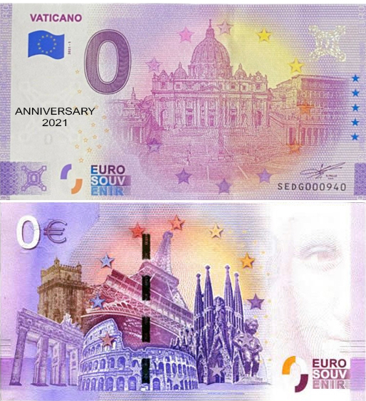 Banconota 0 Euro Vaticano - Basilica San Pietro (ANNIVERSARY) -  Città del Vaticano - 2021 