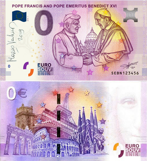 Banconota 0 Euro Pope Francis and Pope Emeritus Benedict XVI (FIRMATA) -  Italia - 2019 