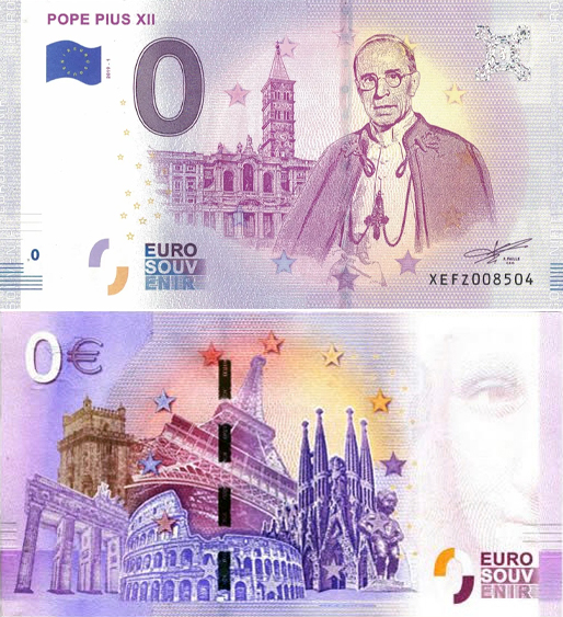 Banconota 0 Euro Pope Pius XII -  Italia - 2019 