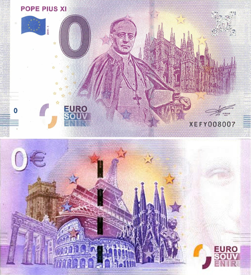 Banconota 0 Euro Pope Pius XI -  Italia - 2019 