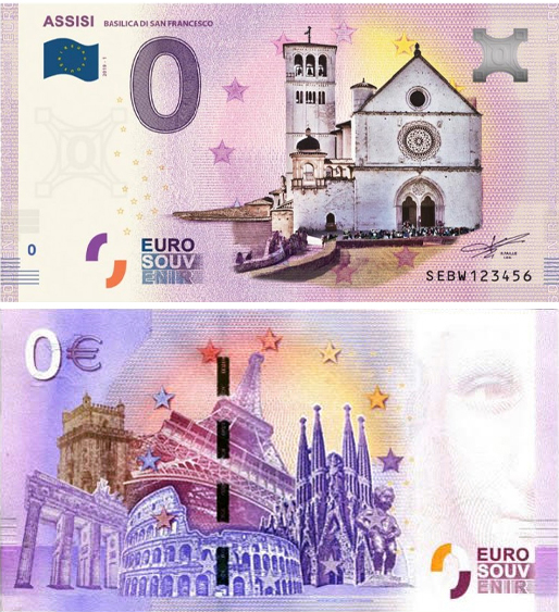 Banconota 0 Euro Assisi "Basilica di San Francesco" (COLORATA) -  Italia - 2019 