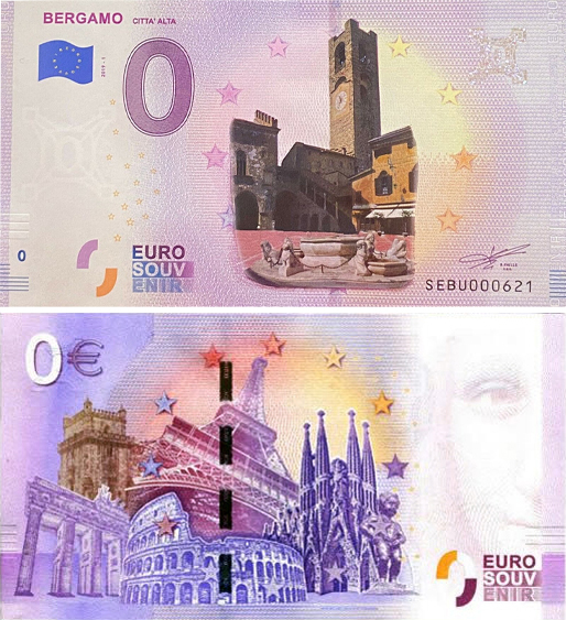 Banconota 0 Euro Bergamo "Città Alta" (COLORATA) -  Italia - 2019 