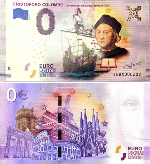 Banconota 0 Euro Cristoforo Colombo "I Personaggi che Hanno Fatto la Storia" (COLORATA) -  Italia - 2019 