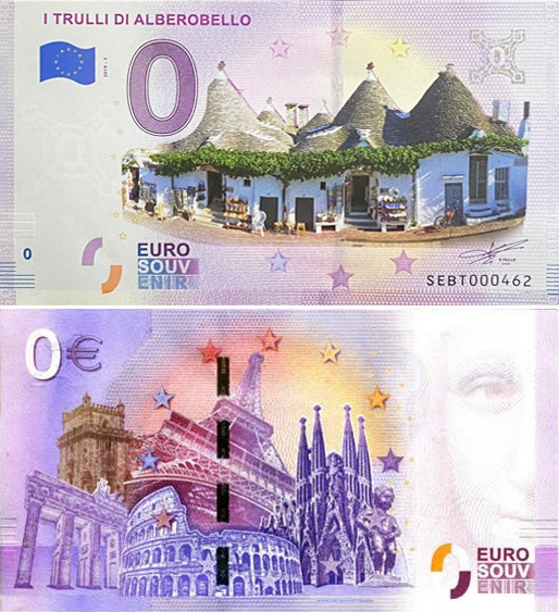 Banconota 0 Euro I Trulli di Alberobello (COLORATA) -  Italia - 2019 