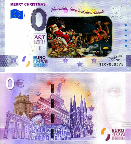 Banconota 0 Euro Merry Christmas (COLORATA) -  Italia - 2020 