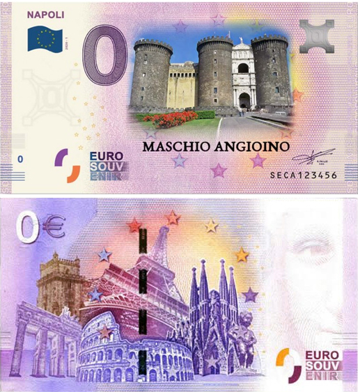 Banconota 0 Euro Napoli - Maschio Angioino (COLORATA) -  Italia - 2020 