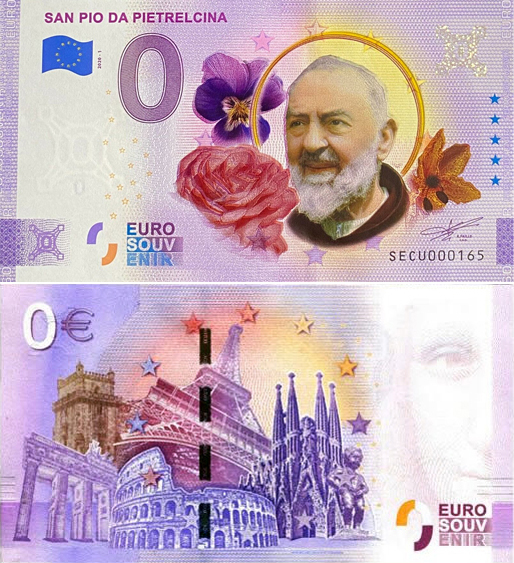 Banconota 0 Euro San Pio da Pietrelcina (COLORATA) -  Italia - 2020 