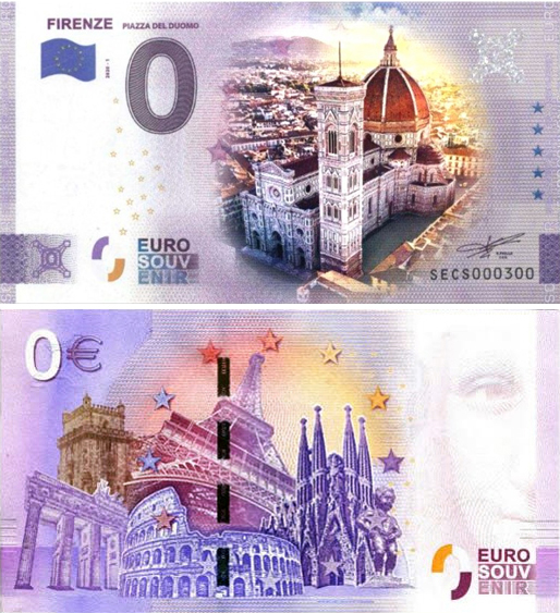 Banconota 0 Euro Firenze "Piazza del Duomo" (COLORATA) -  Italia - 2020 