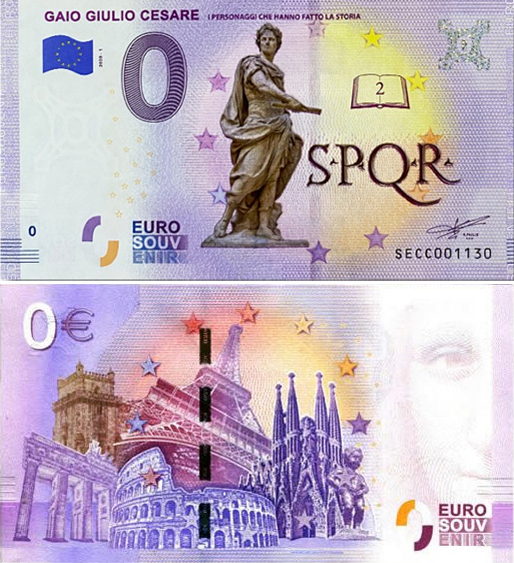 Banconota 0 Euro Gaio Giulio Cesare "I Personaggi che Hanno Fatto la Storia" (COLORATA) -  Italia - 2020 