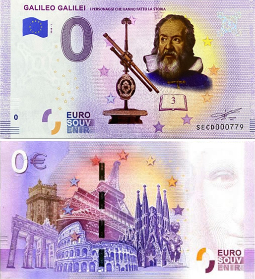Banconota 0 Euro Galileo Galinei "I Personaggi che Hanno Fatto la Storia" (COLORATA) -  Italia - 2020 