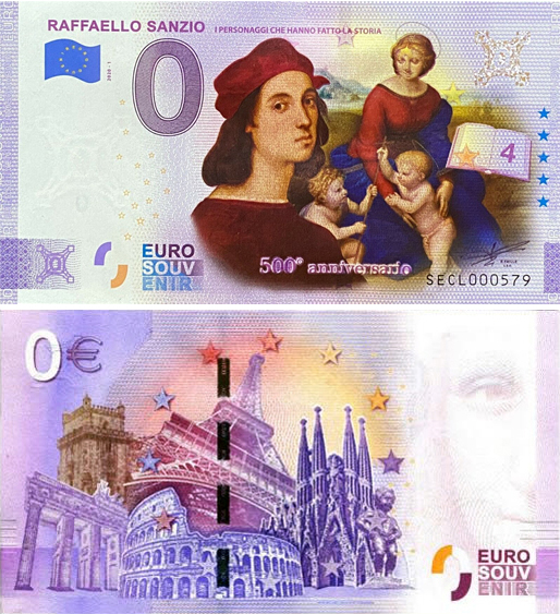 Banconota 0 Euro Raffaello Sanzio "I Personaggi che Hanno Fatto la Storia" (COLORATA) -  Italia - 2020 