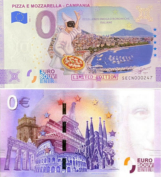Banconota 0 Euro Pizza e Mozzarella - Campania (COLORATA) -  Italia - 2020 