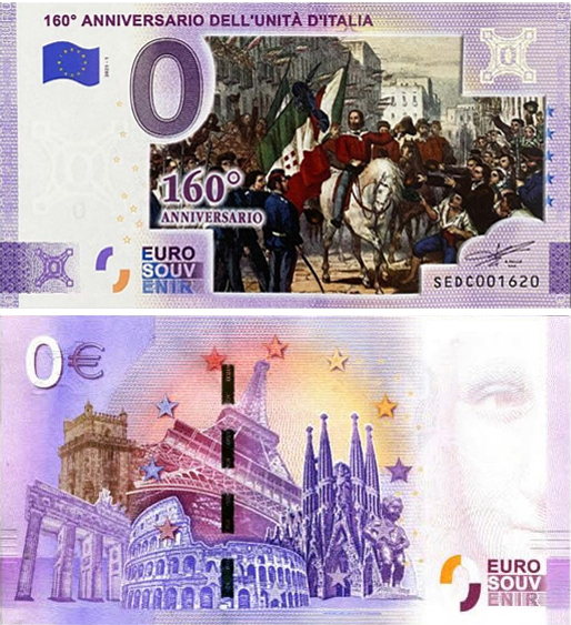 Banconota 0 Euro 160° Anniversario dell'Unità d'Italia (COLORATA) -  Italia - 2021 