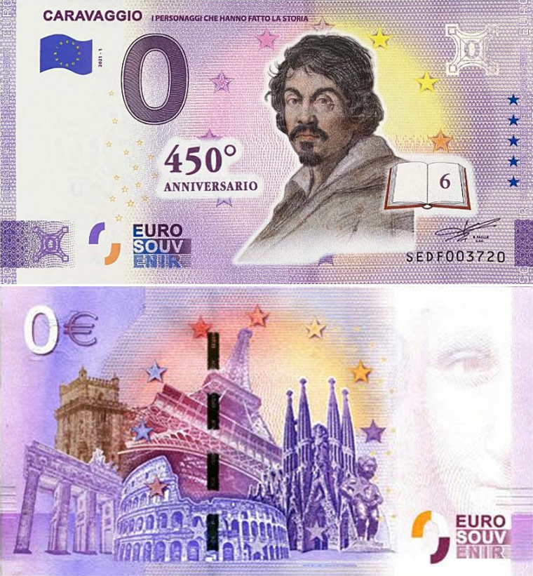 Banconota 0 Euro Caravaggio "I Personaggi che Hanno Fatto la Storia" (COLORATA) -  Italia - 2021 